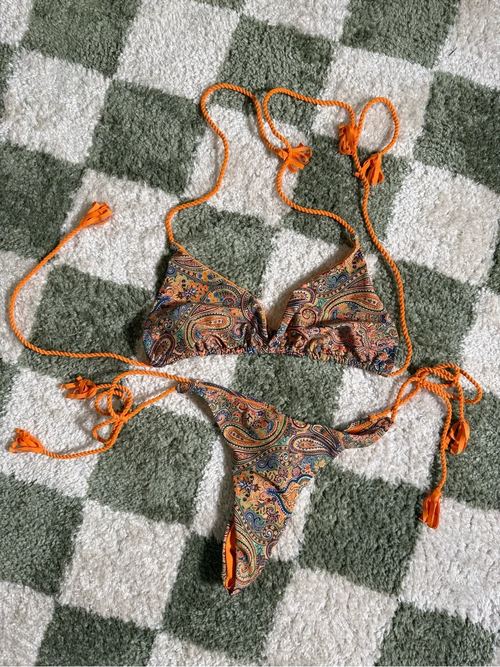 SHEIN Orange-Paisley Triangle String Bikini